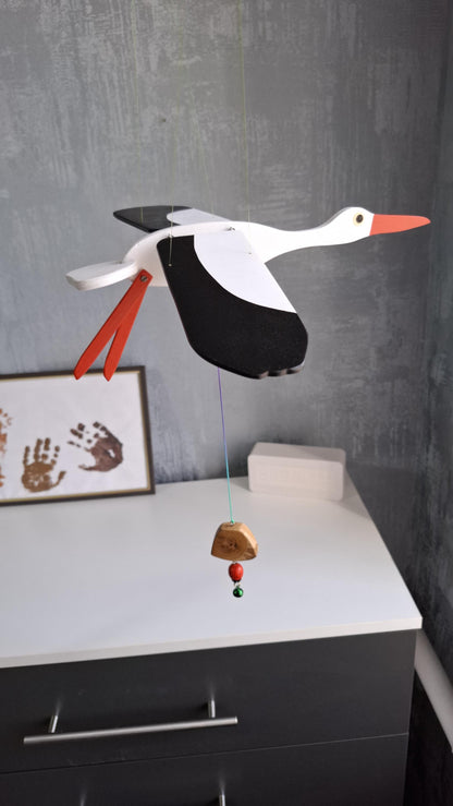 Flying Handmade Solid Wood White Stork Decoration