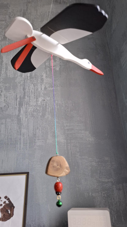 Flying Handmade Solid Wood White Stork Decoration