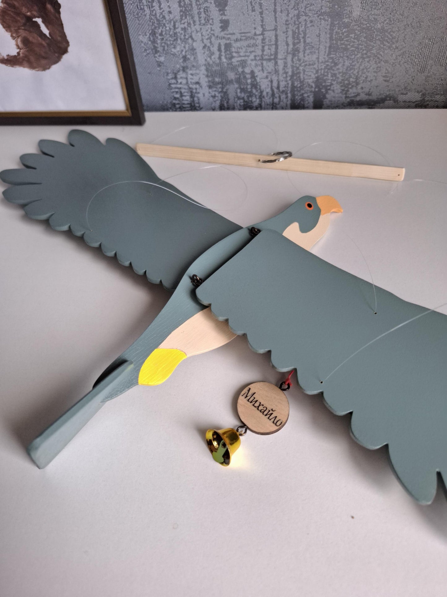 Flying Handmade Solid Wood Falcon Decoration