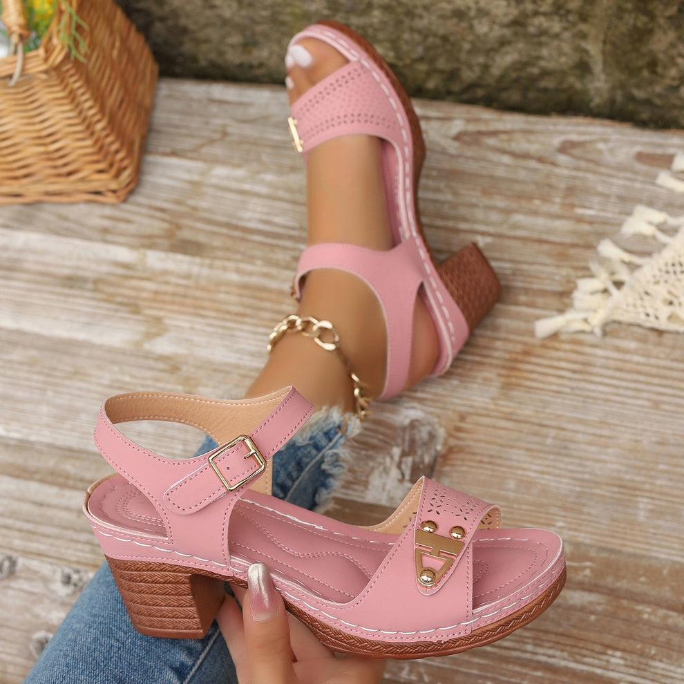 Women's Chunky-Heel Platform Top-grain Cowhide Sandals